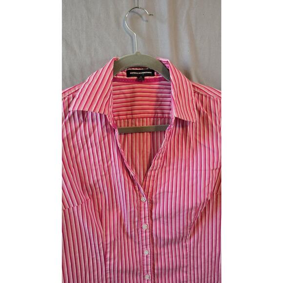 Express Design Studio Shirt Womens Medium Pink White Stripe Stretch Button Down - Picture 2 of 8